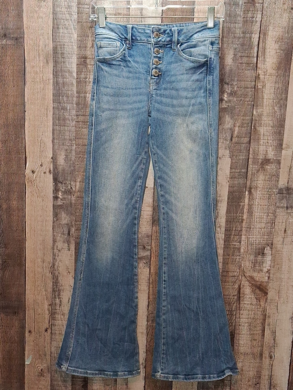 KanCan Light Blue Mid-Rise Button-Fly Flare Jeans Size 24 0 Women's Jrs